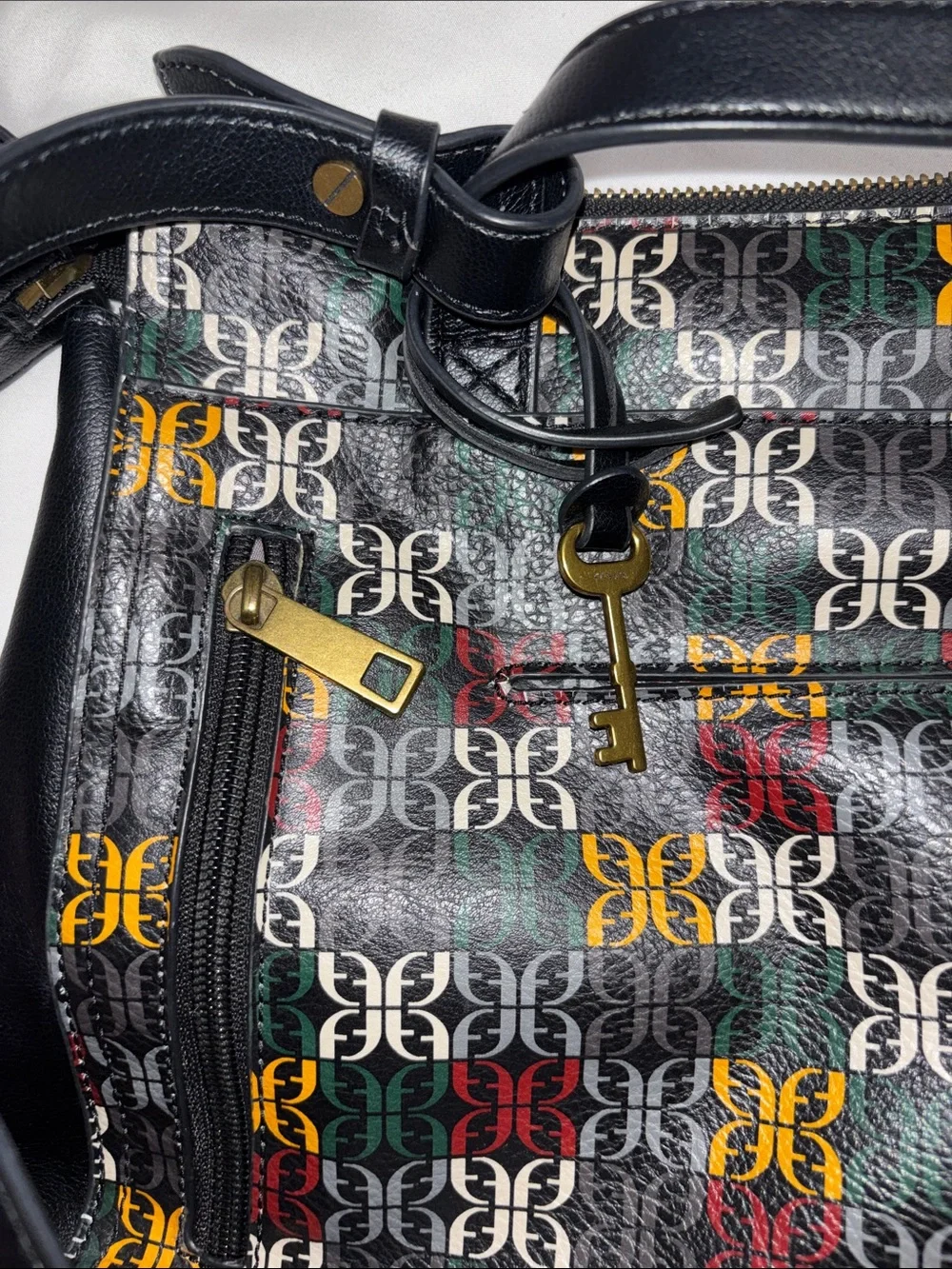 Fossil Black Shoulder Bag with Multicolor Logo Pattern - Picture 8 of 9
